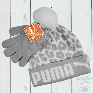 2 PCS SET PUMA GIRLS BEANIE POM POM HAT & GLOVES